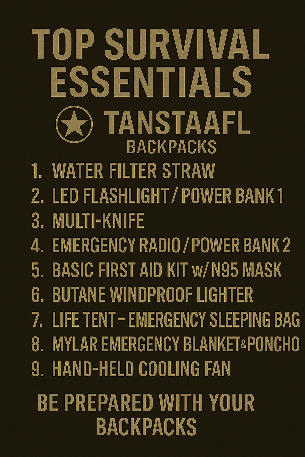 TANSTAAFL DEFCON-4 BACKPACK LOADED with TOP ESSENTIALS