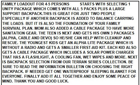 BULLETIN 006 - EXAMPLE OF A FAMILY DISASTER LOADOUT SYSTEM