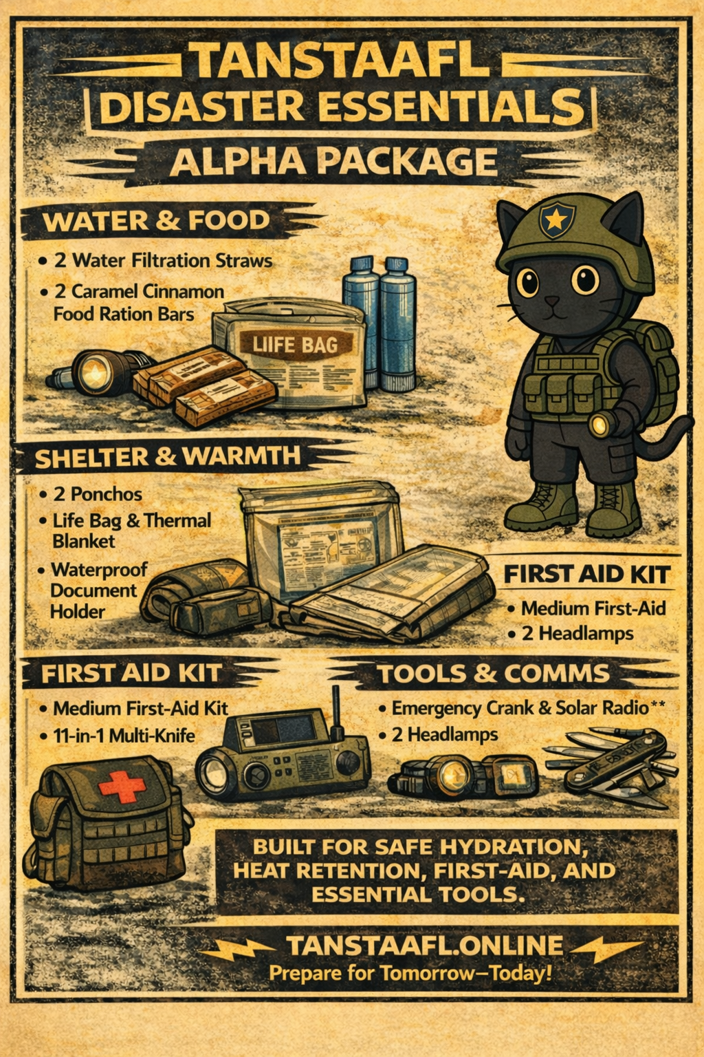 TANSTAAFL BACKPACKS DISASTER ESSENTIALS PACKAGE ALPHA