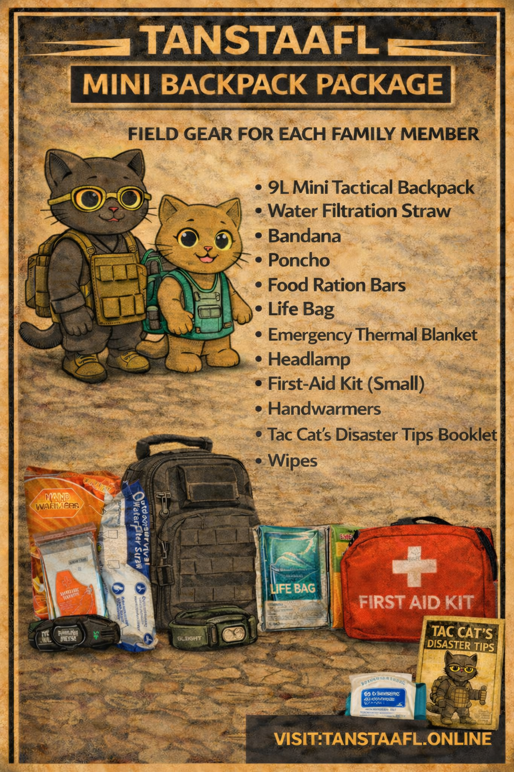 MINI BACKPACK PACKAGE LOADOUT - 9L MINI TACTICAL BACKPACK FOR KID & SENIORS