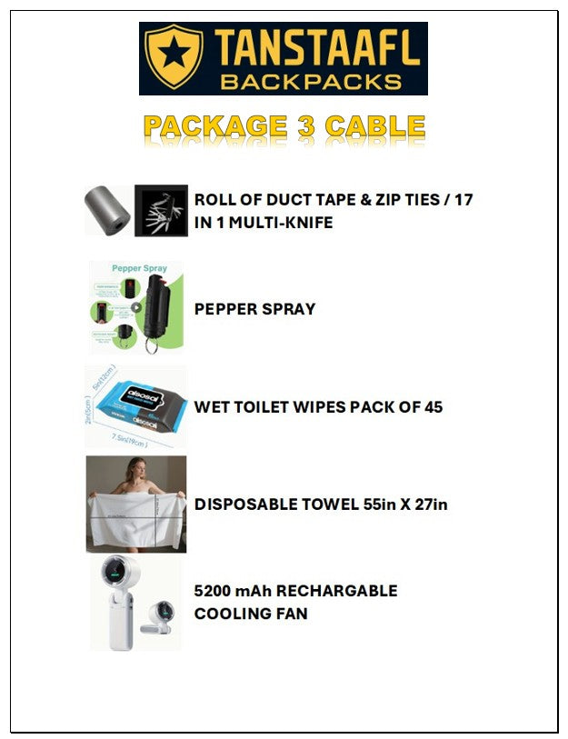 TANSTAAFL BACKPACKS DISASTER ESSENTIALS PACKAGE CABLE