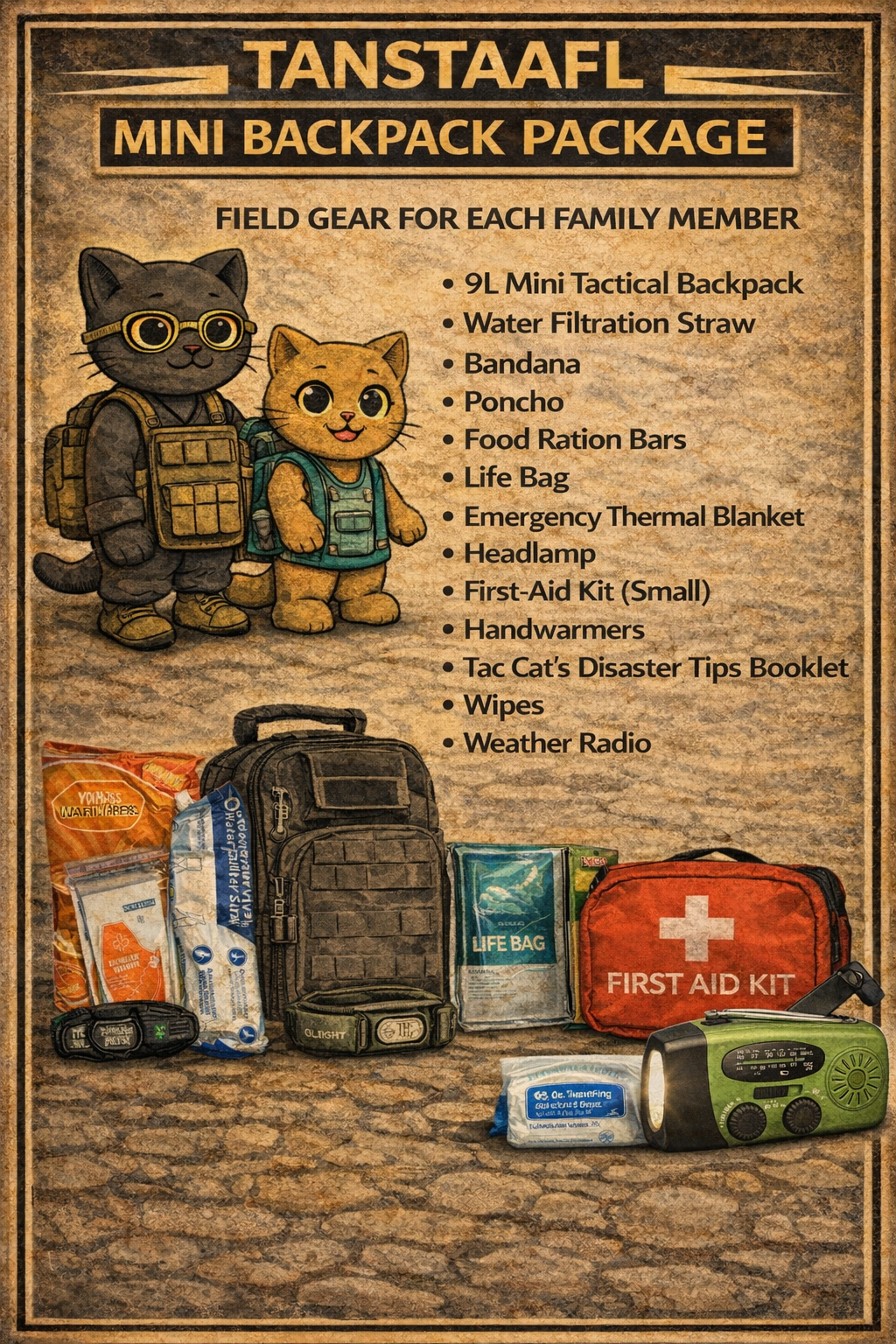 MINI BACKPACK PACKAGE LOADOUT - 9L MINI TACTICAL BACKPACK FOR KID & SENIORS