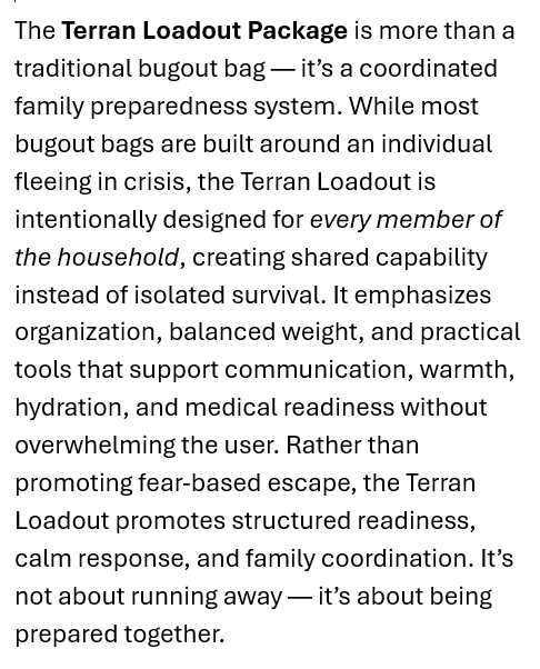 TERRAN LOADOUT PACKAGE (MINI BACKPACK PACKAGE) FOR KID & SENIORS