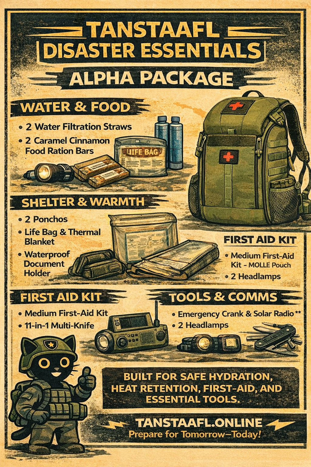 TANSTAAFL BACKPACKS DISASTER ESSENTIALS PACKAGE ALPHA